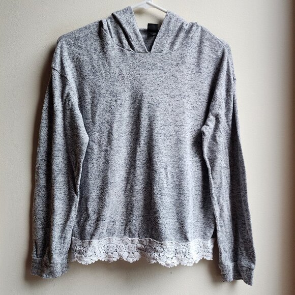 Art Class Juniors Gray Lace Hooded Pullover Sweater Size XL (14/16) - Picture 4 of 13